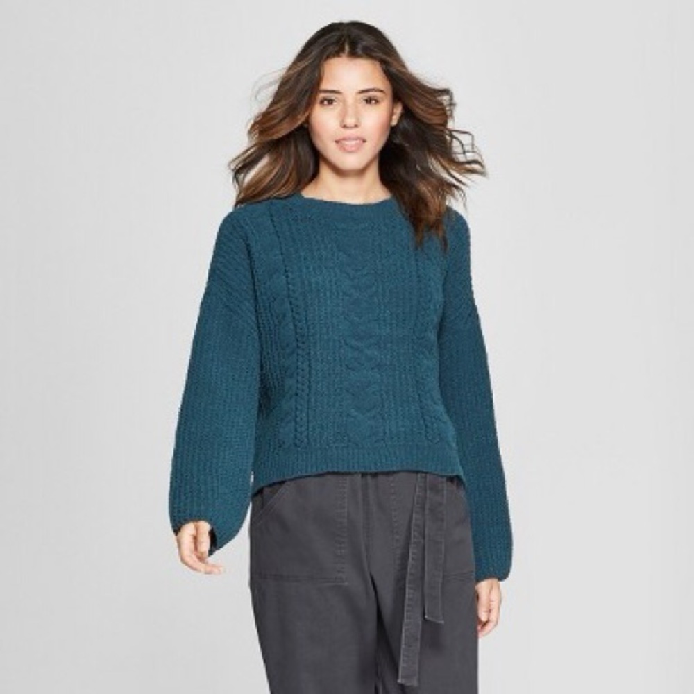Cropped Green Cable Knit Sweater